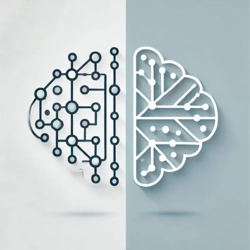 magem clara com os termos ‘Machine Learning’ e ‘Deep Learning’. À esquerda, gráfico com dados; à direita, cérebro com conexões.