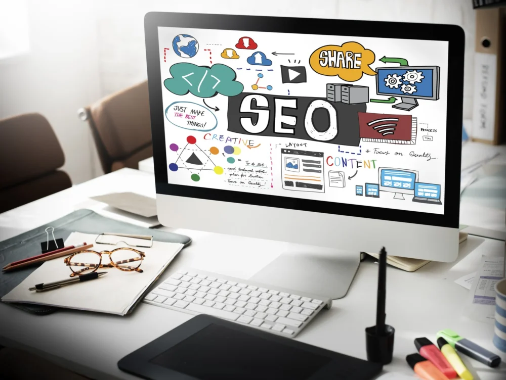 imagem: Interface de plataformas para SEO e escrita técnica em 2025.